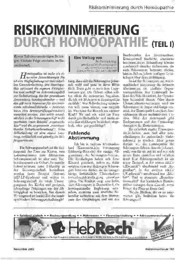 Vorschauseite 1: Risikominimierung durch Homöopathie