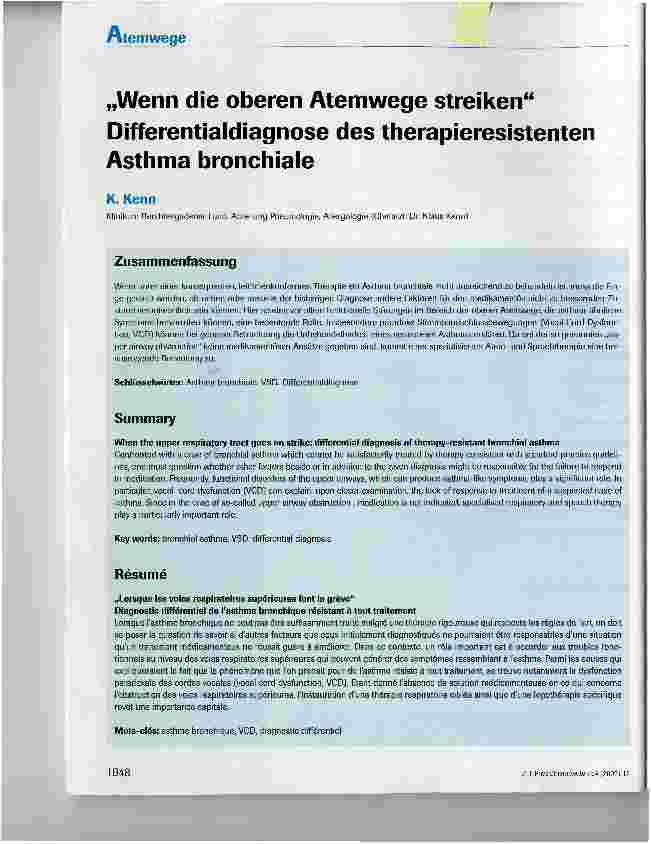 Vorschauseite 1: Wenn die oberen Atemwege streikenDifferentialdiagnose des therapieresistenten Asthma bronchiale
