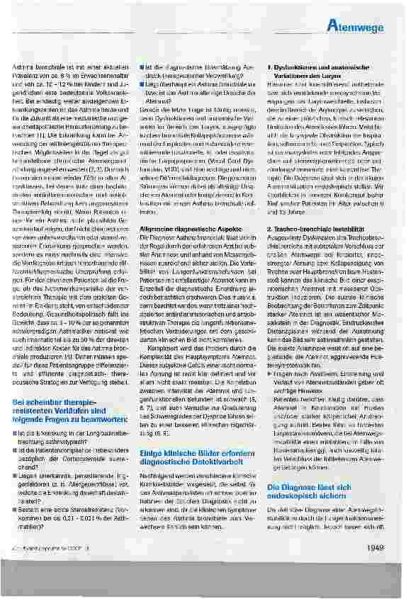 Vorschauseite 2: Wenn die oberen Atemwege streikenDifferentialdiagnose des therapieresistenten Asthma bronchiale