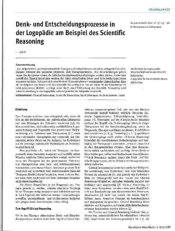Vorschauseite 1: Denkund Entscheidungsprozesse in der Logopädie am Beispiel des Scientific Reasoning