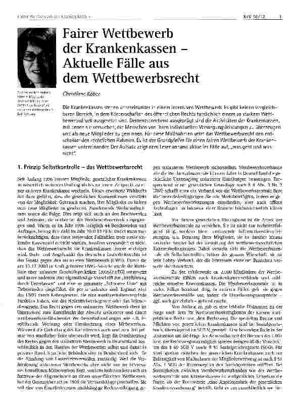 Vorschauseite 1: Fairer Wettbewerb der Krankenkassen -Aktuelle Fälle aus dem Wettbewerbsrecht