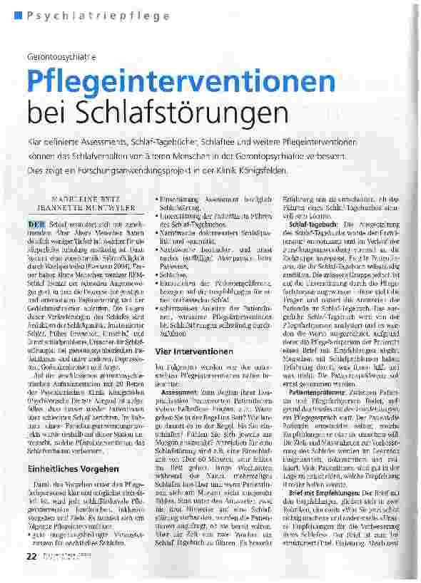 Vorschauseite 1: Pflegeinterventionen bei Schlafstörungen