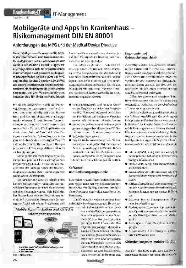 Vorschauseite 1: Mobilgeräte und Apps im Krankenhaus Risikomanagement DIN EN 80001