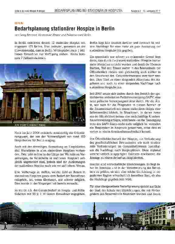 Vorschauseite 1: Bedarfsplanung stationärer Hospize in Berlin