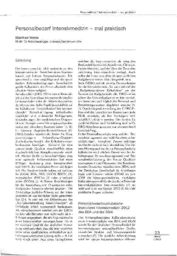 Vorschauseite 1: Personalbedarf Intensivmedizin - mal prkatisch