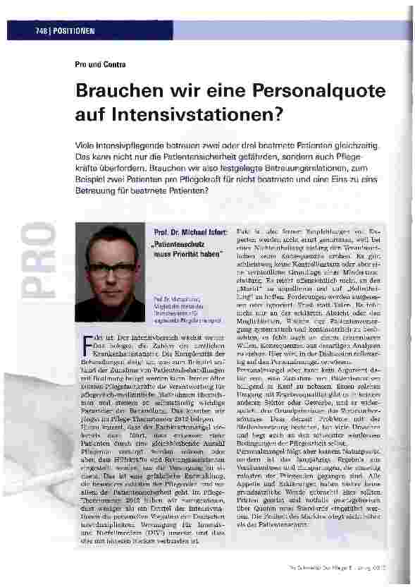 Vorschauseite 1: Brauchen wir eine Personalquote auf Intensivstationen?