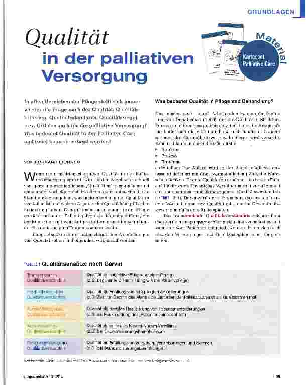 Vorschauseite 1: Qualität in der palliativen Versorgung