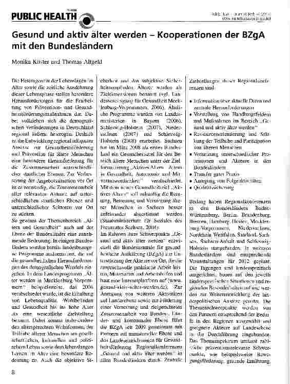 Vorschauseite 1: Gesund und aktiv älter werden - Kooperationen der BZgA mit den Bundesländern