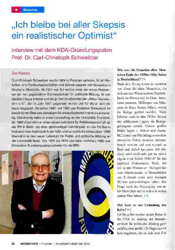 Vorschauseite 1: „Ich bleibe bei aller Skepsis ein realistischer Optimist Interview mit dem KDA-Gründungspaten Prof. Dr. Carl-Christoph Schweitzer