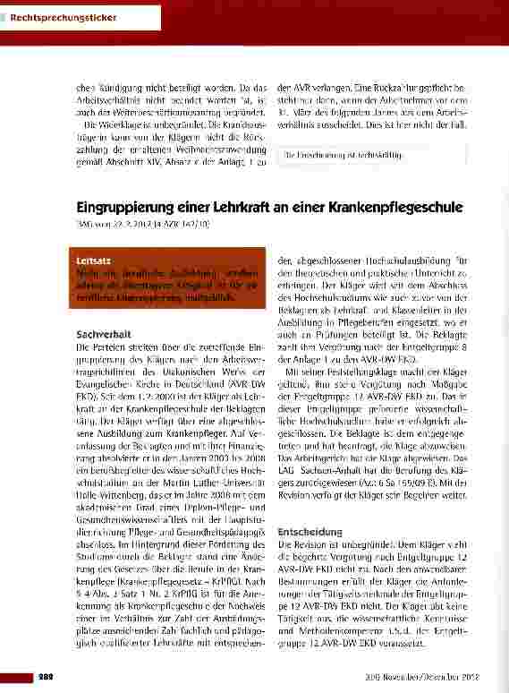 Vorschauseite 1: Eingruppierung einer Lehrkraft an einer Krankenpflegeschule