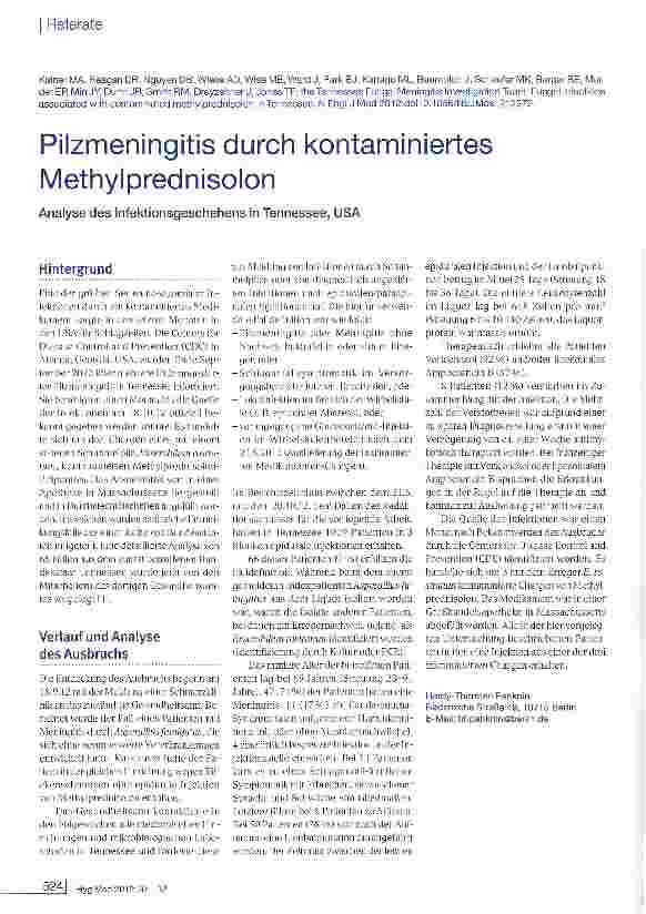 Vorschauseite 1: Pilzmeningitis durch kontaminiertes Methylprednisolon