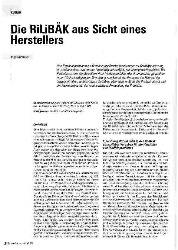 Vorschauseite 1: Die RiLiBAK aus Sicht eines Herstellers