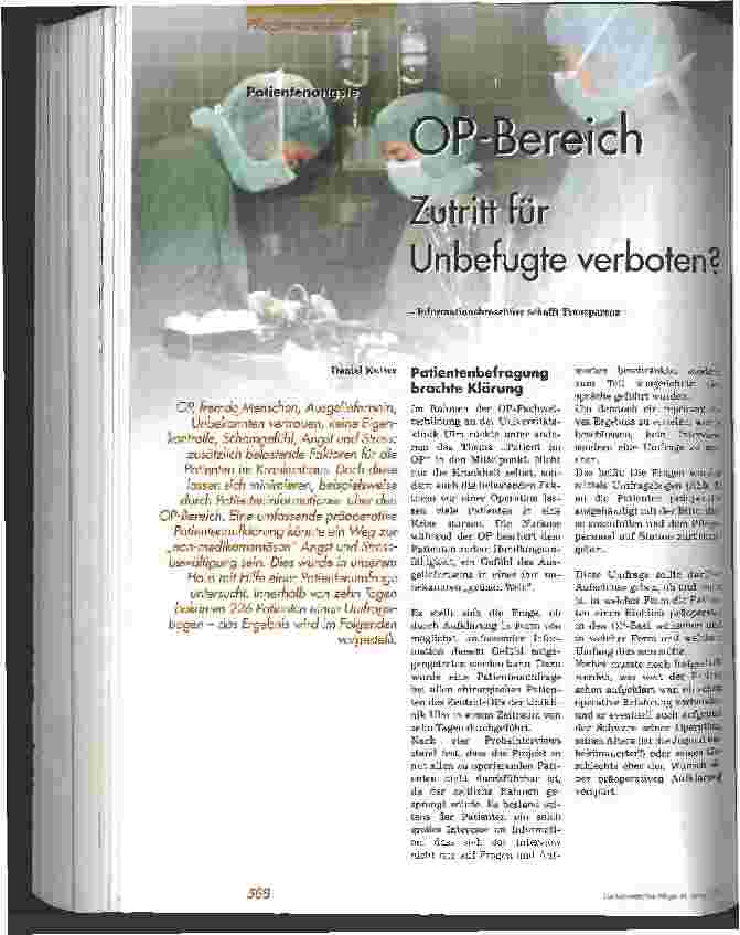 Vorschauseite 1: OP-Bereich Zutritt für Unbefugte verboten?