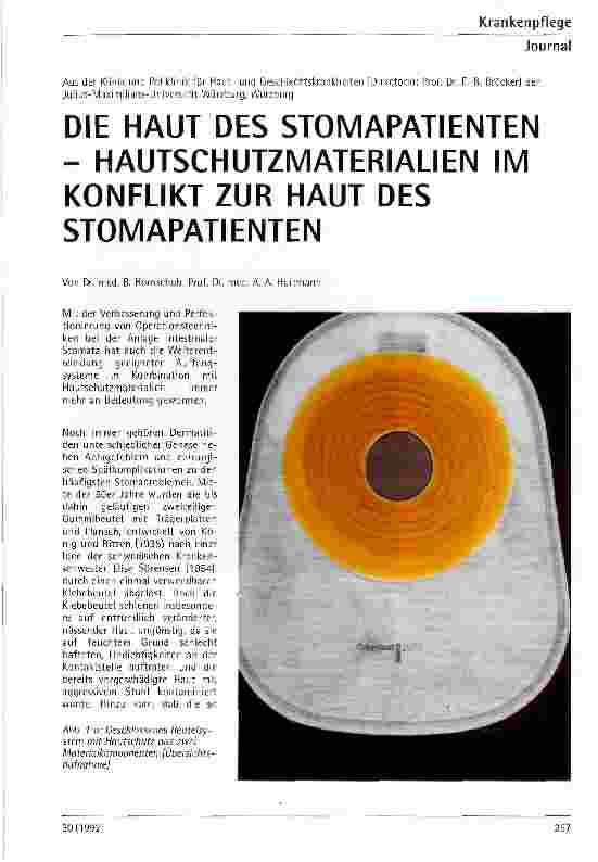 Vorschauseite 1: Die Haut des Stomapatienten - Hautschutzmaterialien im Konflikt zur Haut des Stomapatienten