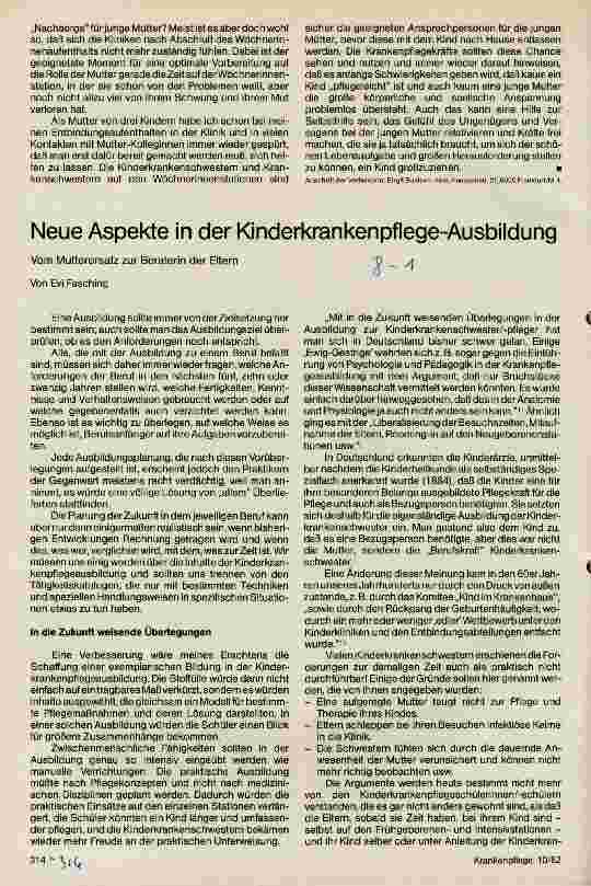 Vorschauseite 1: Neue Aspekte in der Kinderkrankenpflege-Ausbildung Vom Mutterersatz zur Beraterin der Eltern