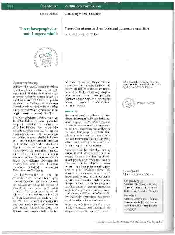 Vorschauseite 1: Thromboseprophylaxe und Lungenembolie