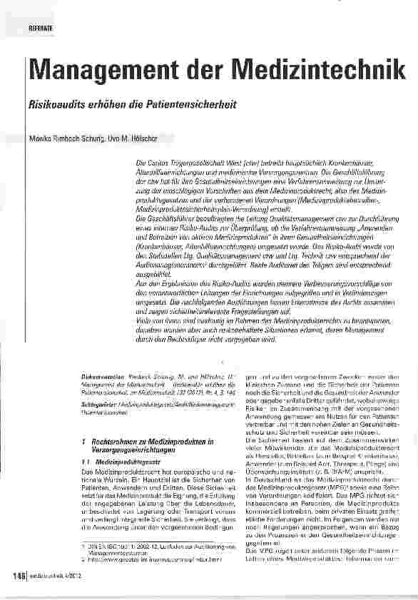 Vorschauseite 1: Management der Medizintechnik