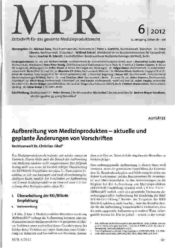 Vorschauseite 1: Aufbereitung von Medizinprodukten - aktuelle und geplante Änderungen von Vorschriften