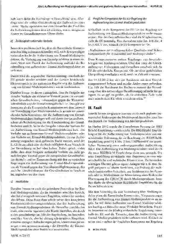 Vorschauseite 5: Aufbereitung von Medizinprodukten - aktuelle und geplante Änderungen von Vorschriften