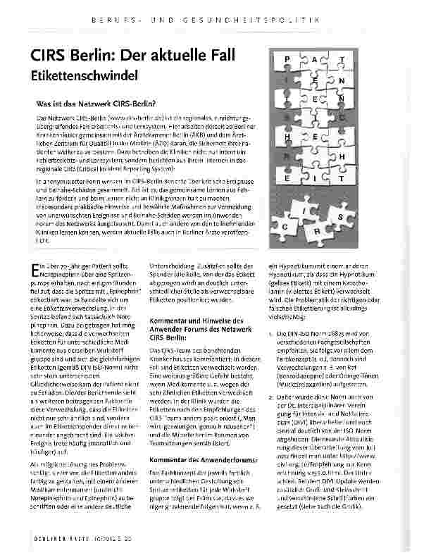 Vorschauseite 1: CIRS Berlin: Der aktuelle Fall Etikettenschwindel