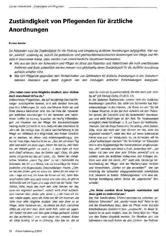 Vorschauseite 1: Zuständigkeit von Pflegenden für ärztliche Anordnungen