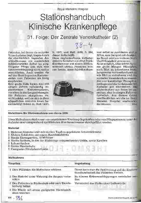 Vorschauseite 1: Stationshandbuch Klinische Krankenpflege 31. Folge: Der Zentrale Venenkatheter (2)