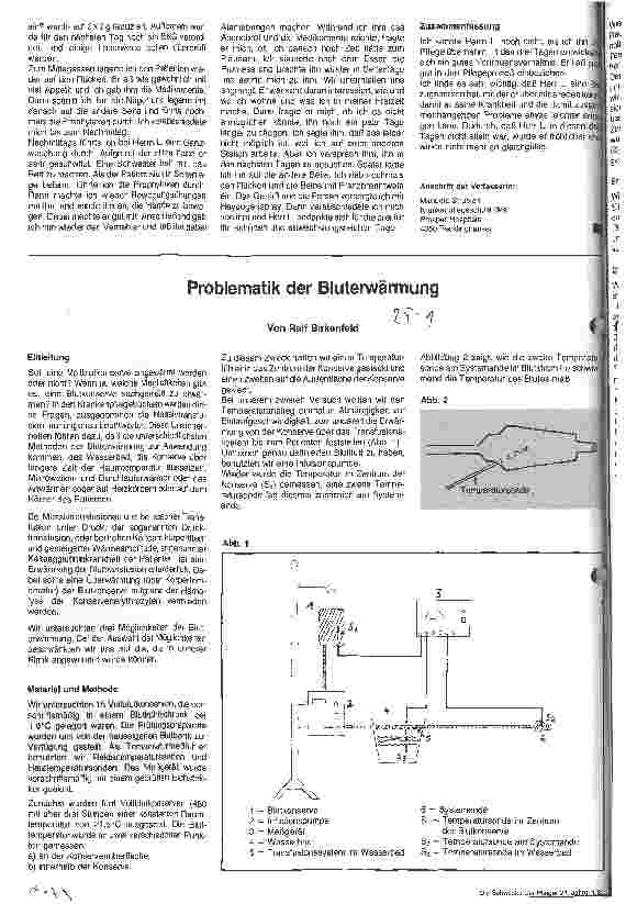 Vorschauseite 1: Problematik der Bluterwärmung