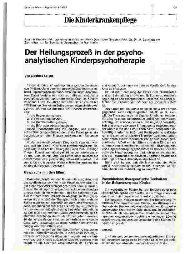 Vorschauseite 1: Der Heilungsprozeß in der psychoanalytischen Kinderpsychotherapie