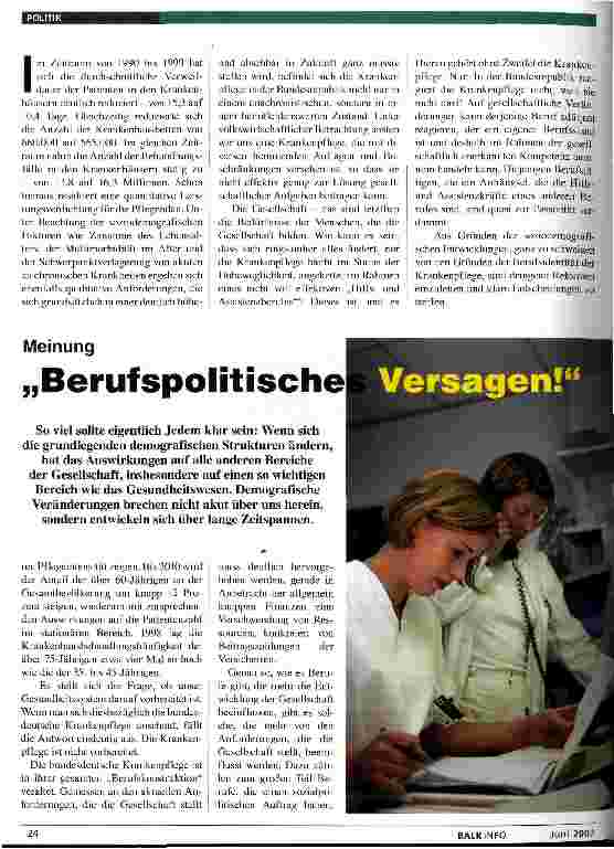 Vorschauseite 1: Meinung: Berufspolitisches Versagen!