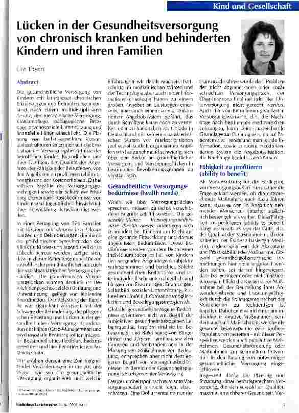 Vorschauseite 1: Lücken in der Gesundheitsversorgung von chronisch kranken und behinderten Kindern und ihren Familien