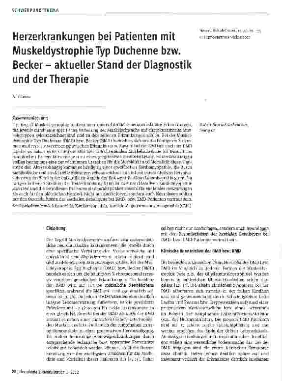 Vorschauseite 1: Herzerkrankungen bei Patienten mit Muskeldystrophie Typ Duchenne bzw. Becker - aktueller Stand der Diagnostik und der Therapie