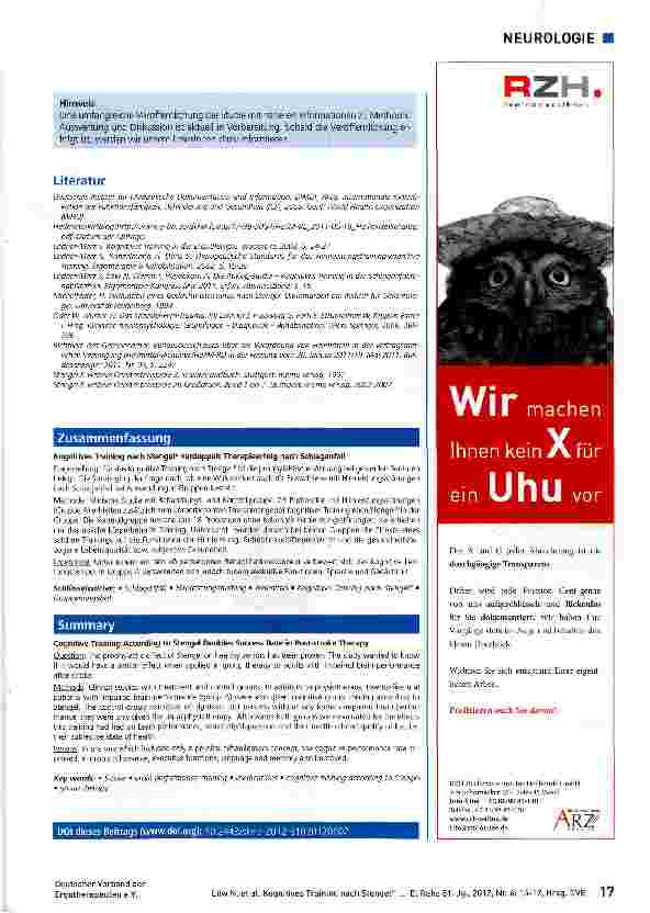 Vorschauseite 3: Kognitives Training nach Stengel® verdoppelt Therapieerfolg nach Schlaganfall