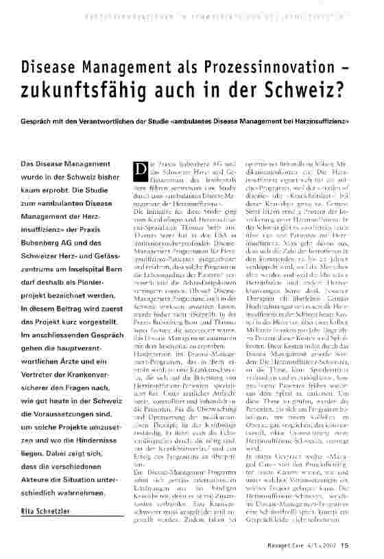 Vorschauseite 1: Disease Management als Prozessinnovation - zukunftsfähig auch in der Schweiz?