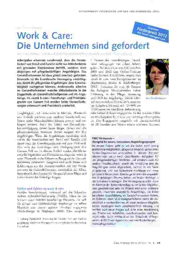 Vorschauseite 1: Work & Care: Die Unternehmen sind gefordert
