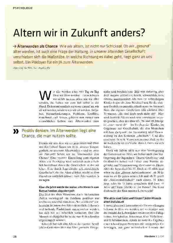 Vorschauseite 1: Altern wir in Zukunft anders?