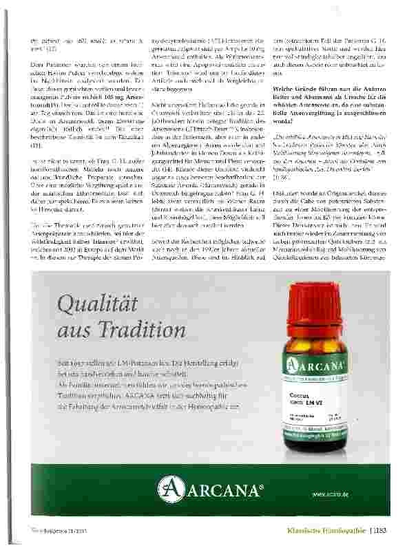 Vorschauseite 3: Ein Fll unkontrollierter Niedrigpotenzeinnahme von Arsenicum album D6 mit letalem Ausgangktirisch hinterfragt Teil 2