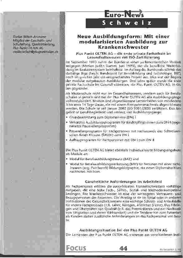 Vorschauseite 1: Neue Ausbildungsform: Mit einer modularisierten Ausbildung zur Krankenschwester