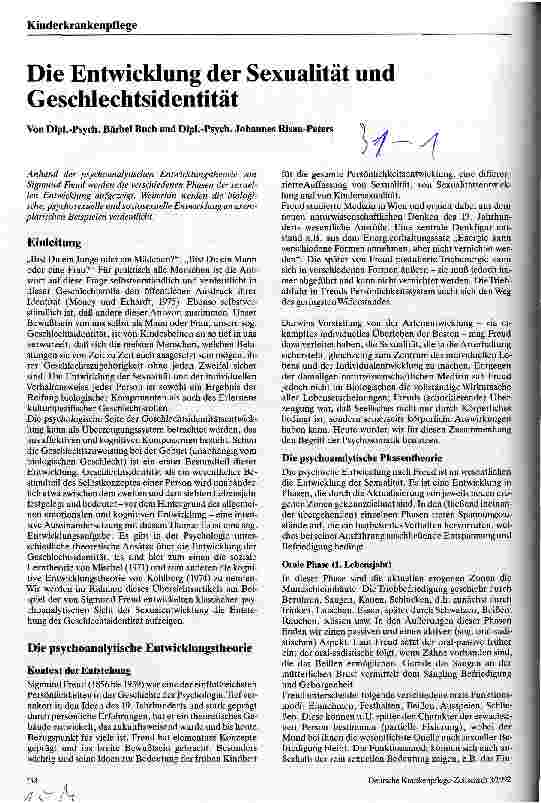 Vorschauseite 1: Die Entwicklung der Sexualität und Geschlechtsidentität