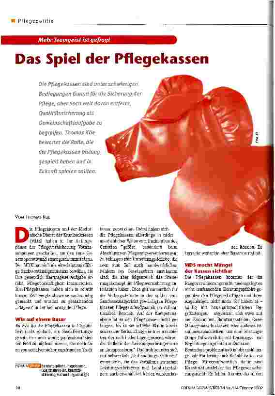 Vorschauseite 1: Das Spiel der Pflegekassen Mehr Teamgeist ist gefragt