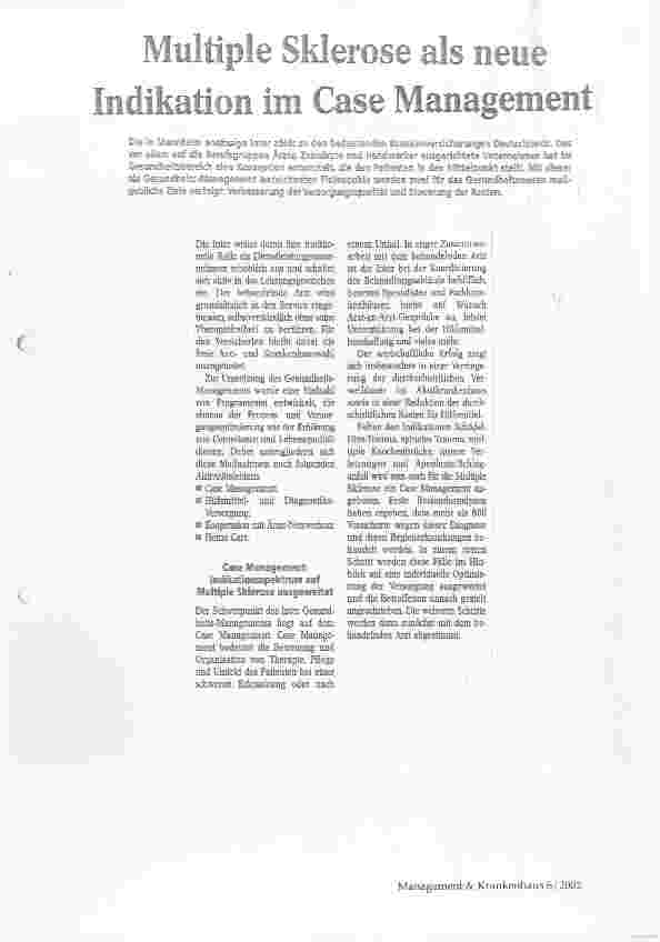 Vorschauseite 1: Multiple Sklerose als neue Indikation im Case Management