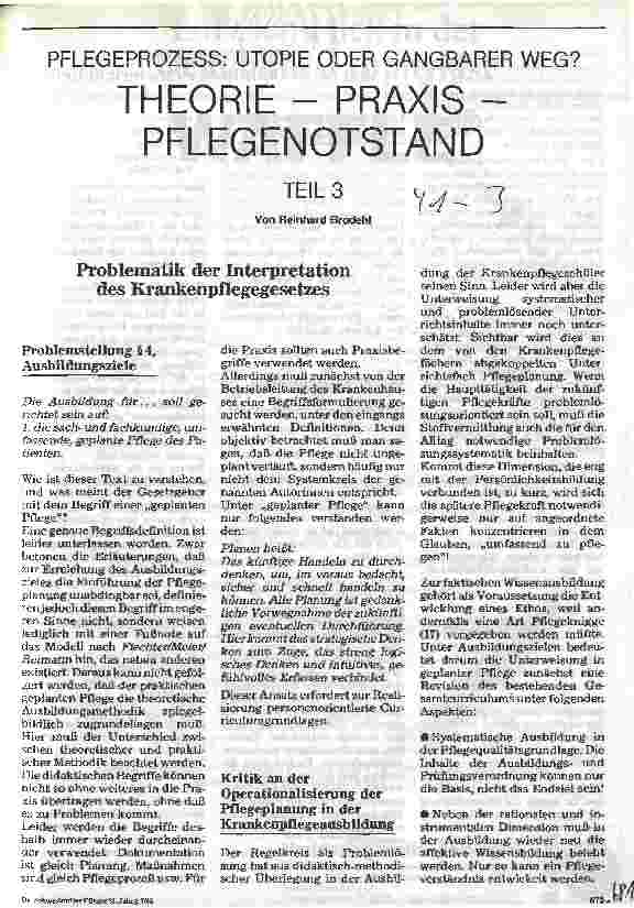 Vorschauseite 1: Theorie - Praxis - Pflegenotstand Teil 3