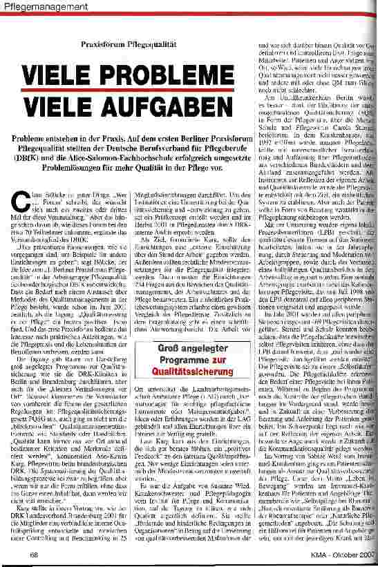 Vorschauseite 1: Praxisforum Pflegequalität: Viele Probleme, viele Aufaben