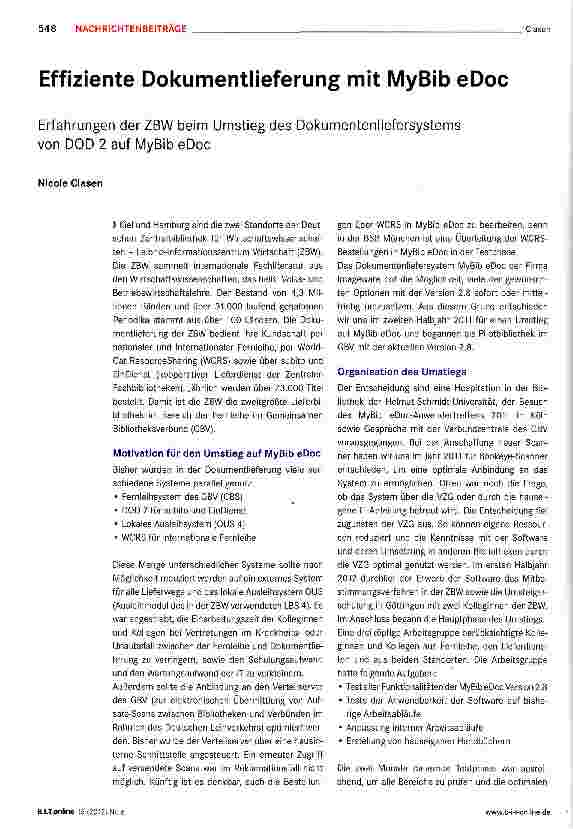 Vorschauseite 1: Effiziente Dokumentlieferung mit MyBib eDoc