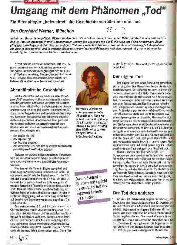 Vorschauseite 1: Umgang mit dem Phänomen Tod Ein Altenpfleger beleuchtet die Geschichte von Sterben und Tod
