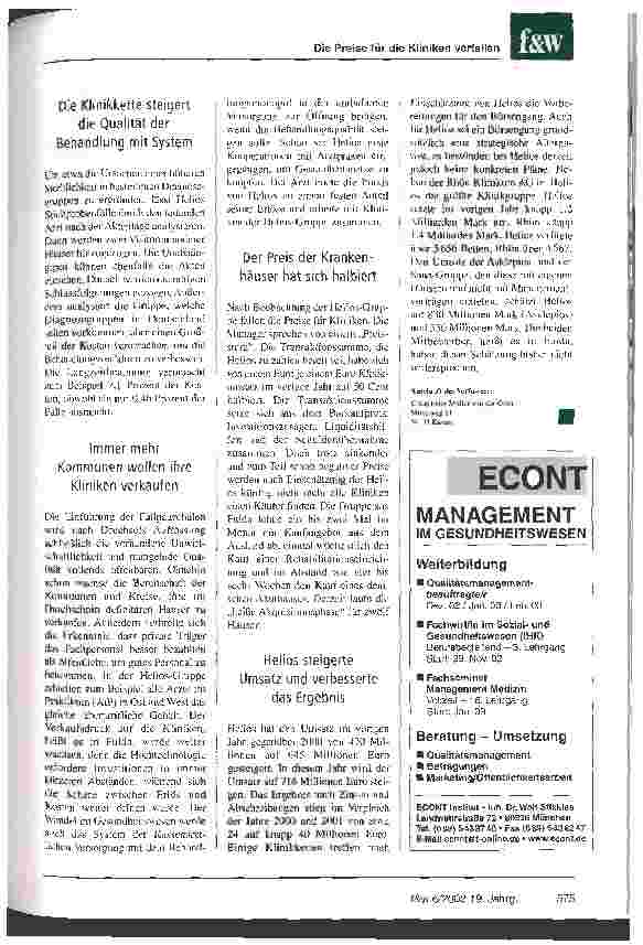Vorschauseite 2: Die Preise für die Kliniken verfallen Nicht über die DRG jammern, denn wir beweisen, dass es geht