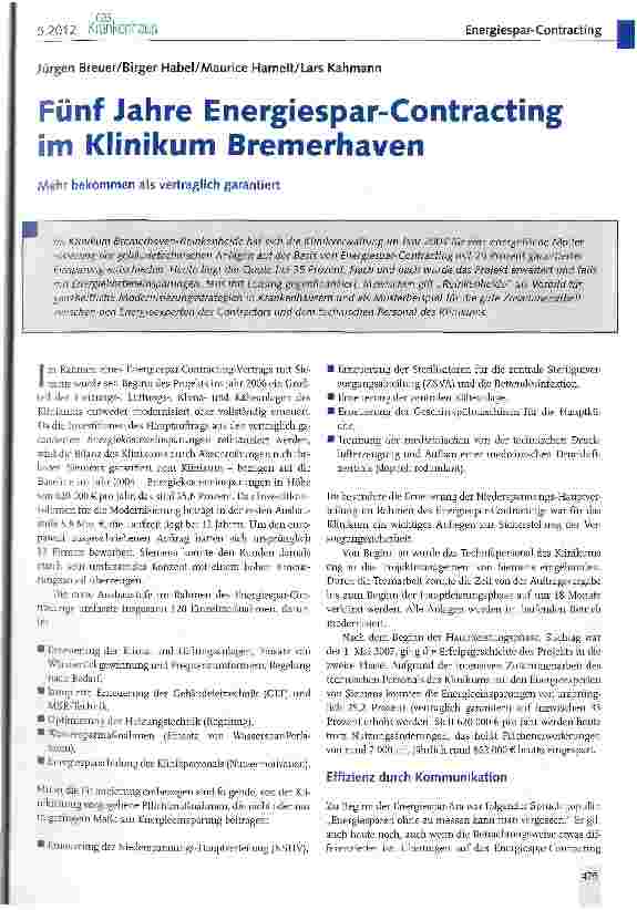 Vorschauseite 1: Jahre Energiespar-Contracting im Klinikum Bremerhaven