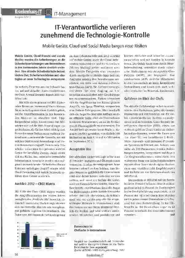 Vorschauseite 1: IT-Verantwortliche verlieren zunehmend die Technologie-Kontrolle