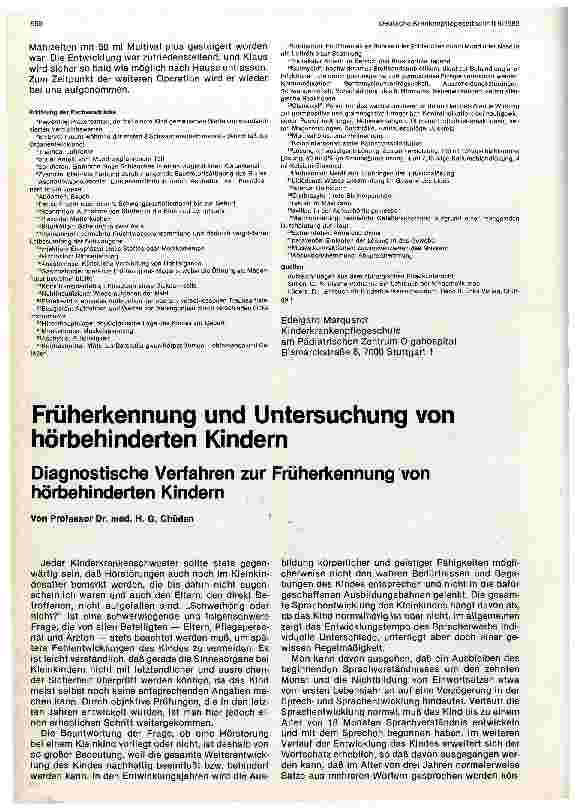 Vorschauseite 1: Früherkennung und Untersuchung von hörbehinderten Kindern Diagnostische Verfahren zur Früherkennung von hörbehinderten Kindern