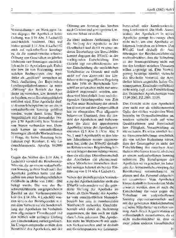 Vorschauseite 2: Bundesverfassungsgericht passt erneut apothekenrechtliche Regelung den tatsächlichen Gegebenheiten an - Teilnahme an verkaufsoffenen Sonntagen zulässig