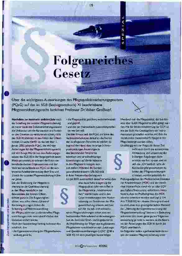 Vorschauseite 1: Folgenreiches Gesetz Pflegequalitätssicherungsgesetz